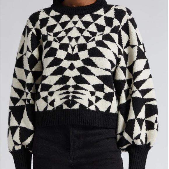 NWT Farm Rio Heart Deco Jacquard Balloon Sleeve Sweater Size L - Picture 9 of 10